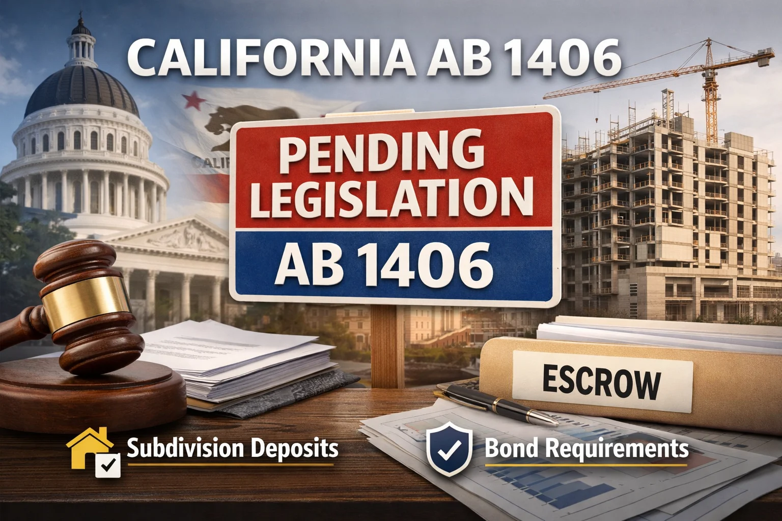 California AB 1406 (Pending): Subdivision Deposits, Escrow Rules & Bond Requirements Explained (2026)